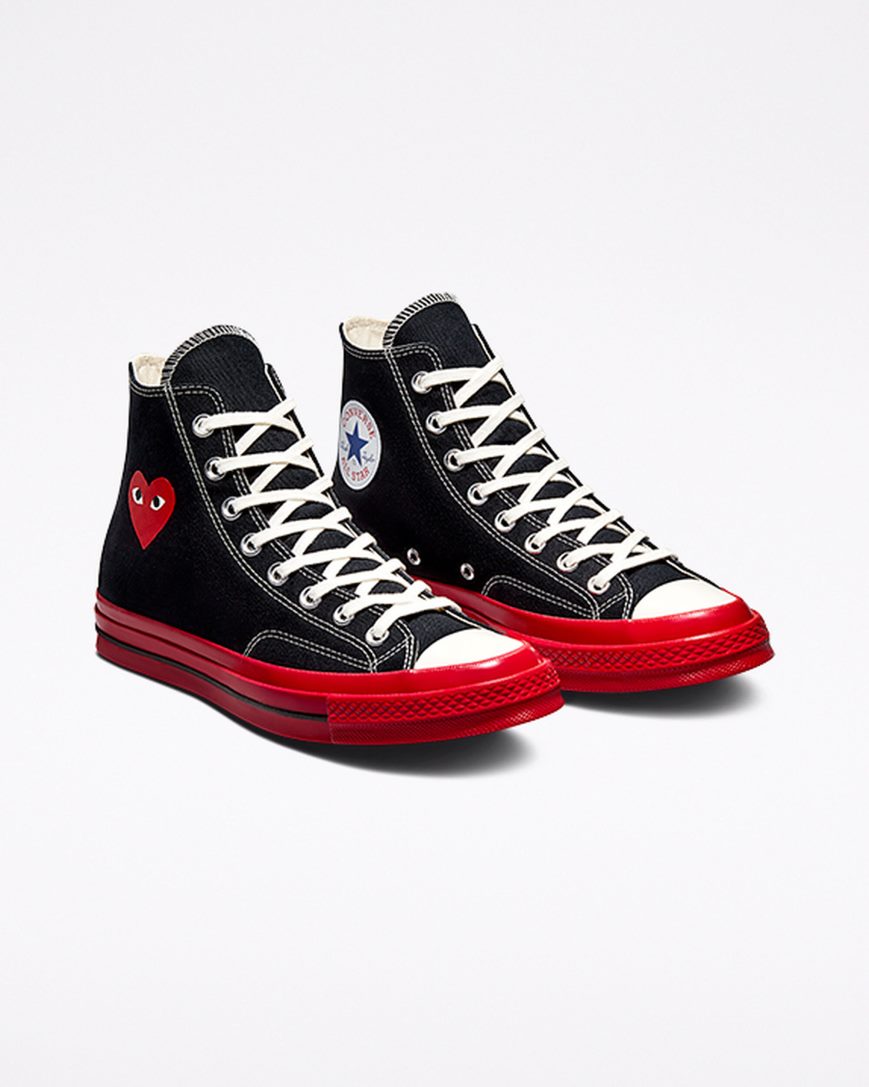 Zapatillas Altas Converse x Comme des Garçons PLAY Chuck 70 Hombre Negras Rojas | PE 4P0WE5